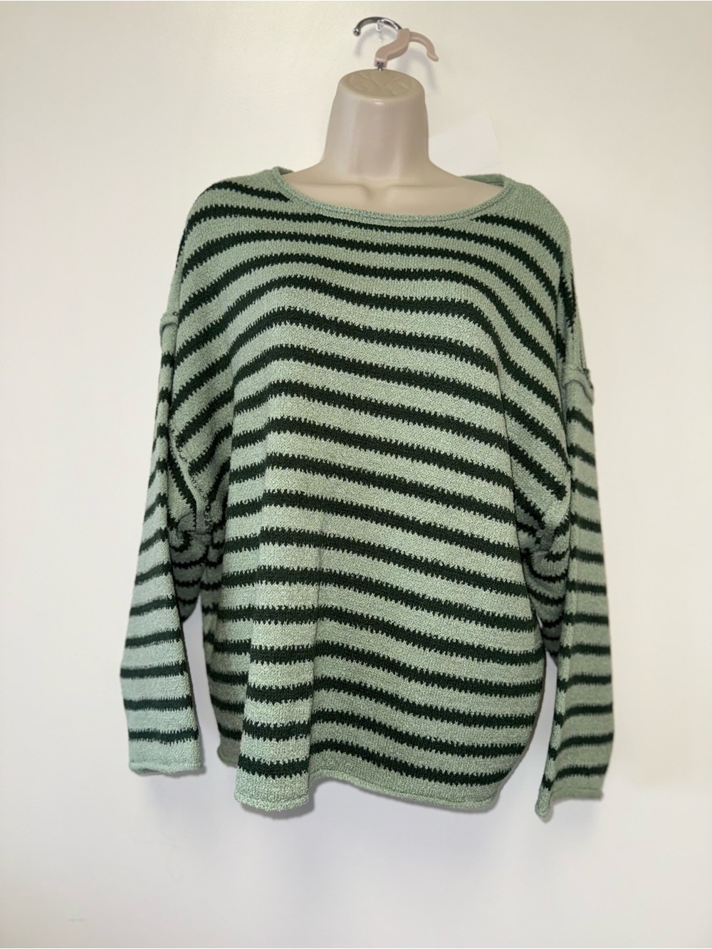 NWT Promesa (Small) Brand New Green Striped Soft Knit Sweater w/ Wide Sleeves